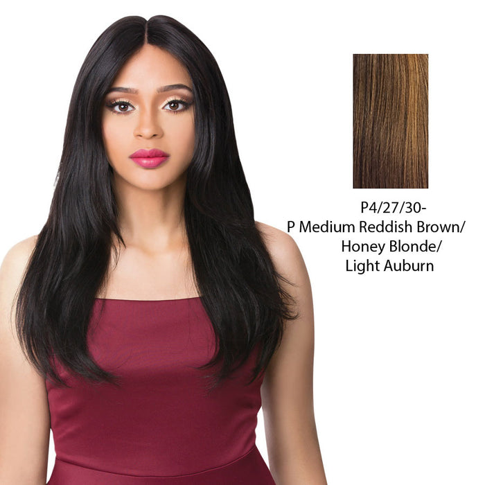 100% Brazilian Human Hair Swiss Lace Front Wig S Lace Alphina,Streaked blend of medium brown, strawberry blonde, and light auburn