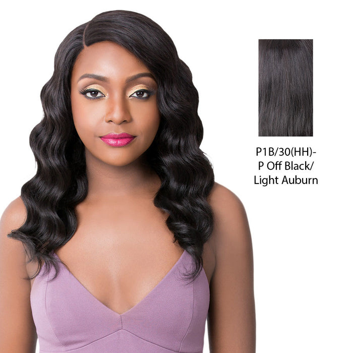 Brazilian Human Hair Swiss Lace Front Wig Galexia,Off black base with light auburn highlights