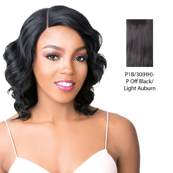 100% Brazilian Human Hair Swiss Lace Front Wig S Lace Lili,Off black base with light auburn highlights
