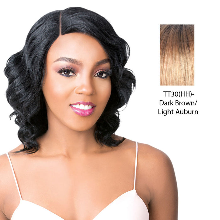 100% Brazilian Human Hair Swiss Lace Front Wig S Lace Lili,Dark brown roots with light auburn