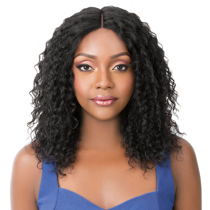 100% Brazilian Remi Human Hair Swiss Lace Front Wig Wet N Wavy Bohemian Wave,Off black