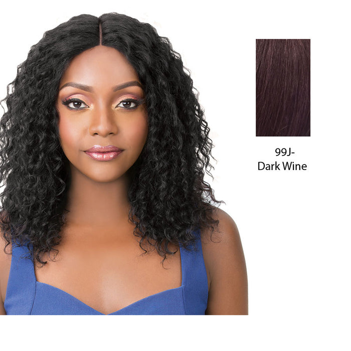 100% Brazilian Remi Human Hair Swiss Lace Front Wig Wet N Wavy Bohemian Wave,Dark wine