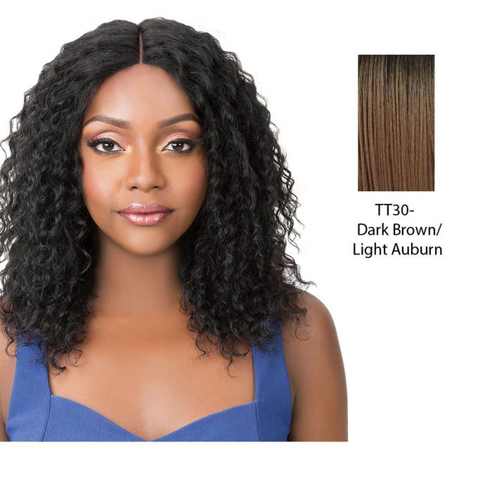 100% Brazilian Remi Human Hair Swiss Lace Front Wig Wet N Wavy Bohemian Wave,Dark brown roots with light auburn