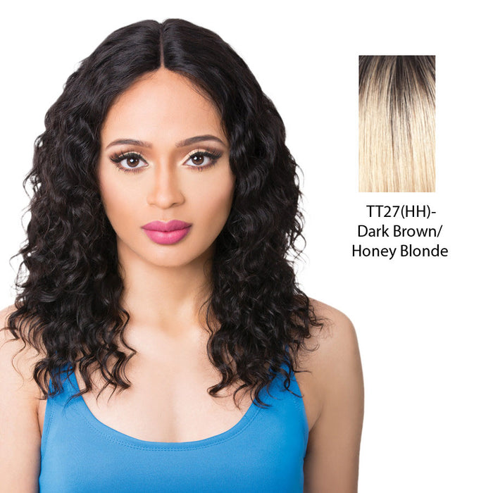 100% Brazilian Remi Human Hair Swiss Lace Front Wig Wet N Wavy Didi,Dark brown roots with strawberry blonde