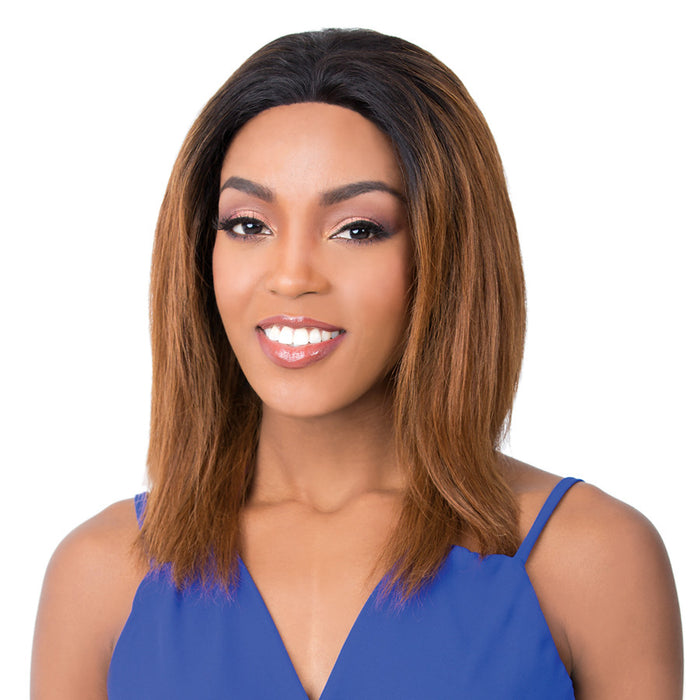 Human Hair Salon Remi Swiss Lace Front Wig S Lace Wet N Wavy Jerry,Dark brown roots with light auburn