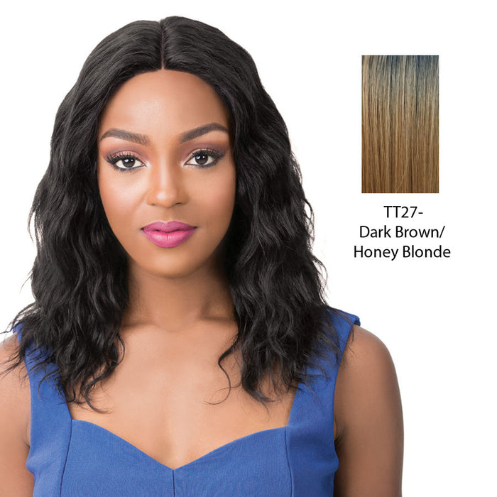 100% Natural Human Hair Swiss Lace Front Wig Salon Remi S Lace Wet N Wavy Pacific Wave,Dark brown roots with strawberry blonde