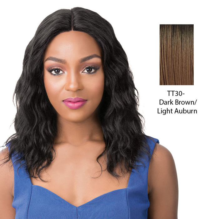 100% Natural Human Hair Swiss Lace Front Wig Salon Remi S Lace Wet N Wavy Pacific Wave,Dark brown roots with light auburn