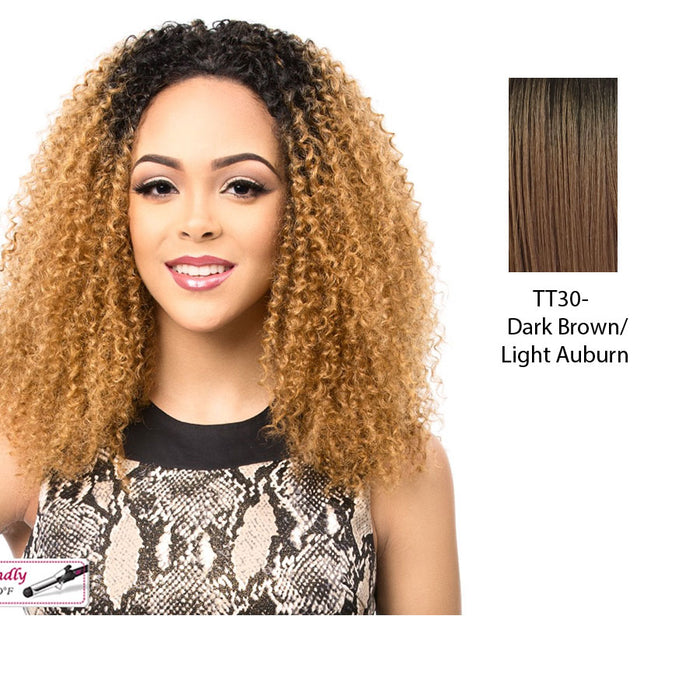Synthetic Half Wig Asta,Dark brown roots with light auburn