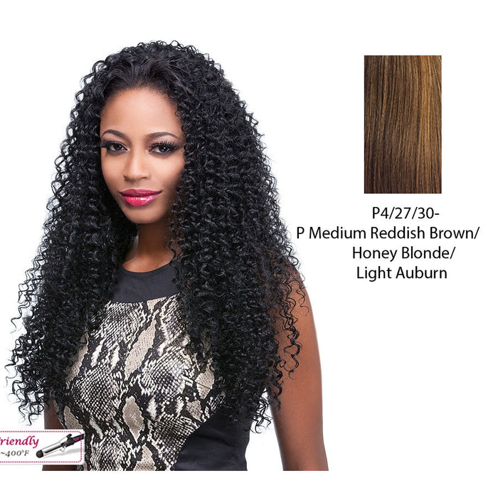 Synthetic Half Wig Africa,Streaked blend of medium brown, strawberry blonde, and light auburn