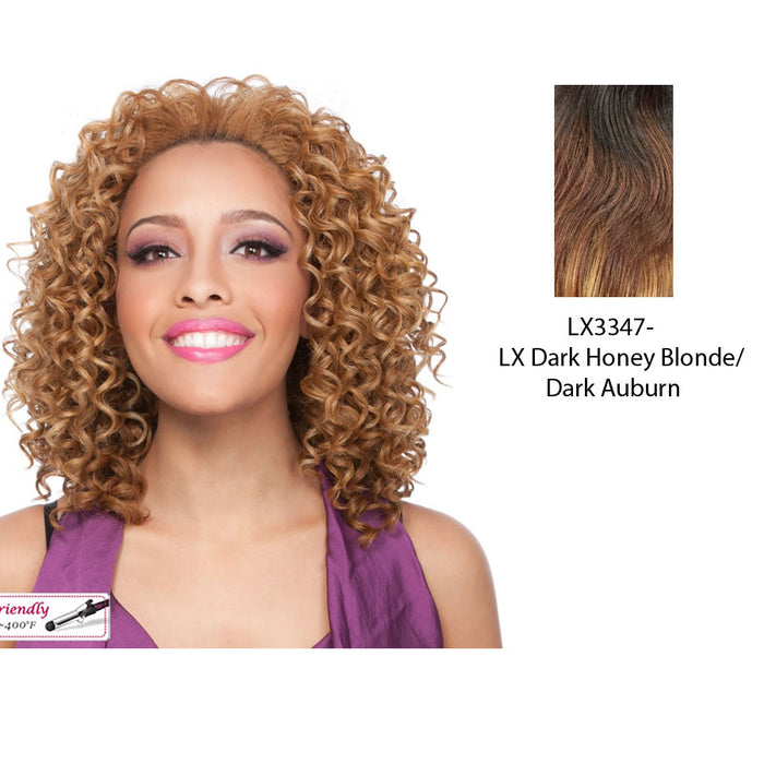 Futura Synthetic Half Wig Aggie,Two tone frost blend of dark auburn layer over dark honey blonde bottom