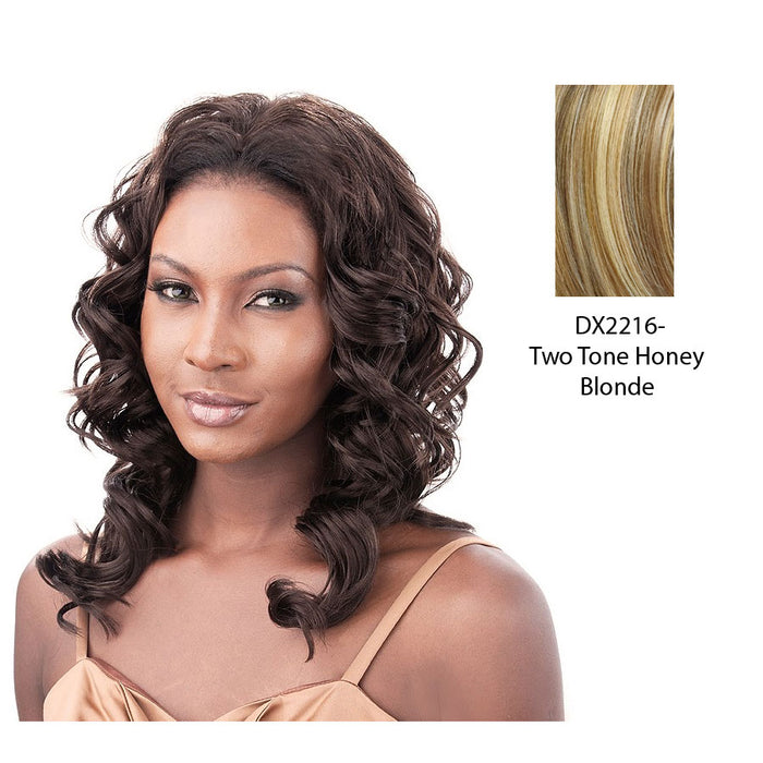 Synthetic Half Wig Bonita,Two tone frost blend of strawberry blonde layer over with honey blonde bottom