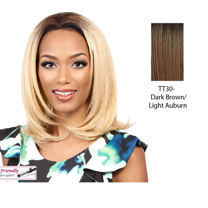 Synthetic Futura Half Wig Coloma,Dark brown roots with light auburn