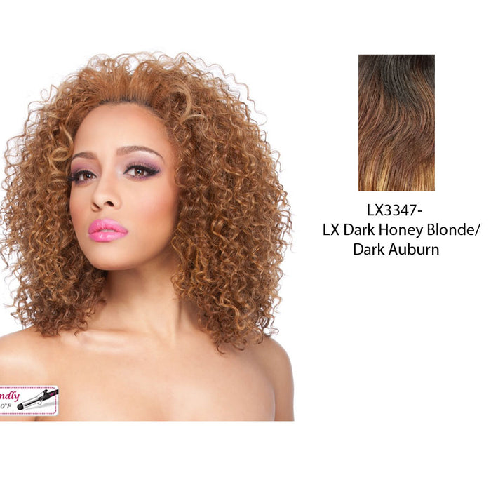 Futura Synthetic Half Wig Ellie,Two tone frost blend of dark auburn layer over dark honey blonde bottom