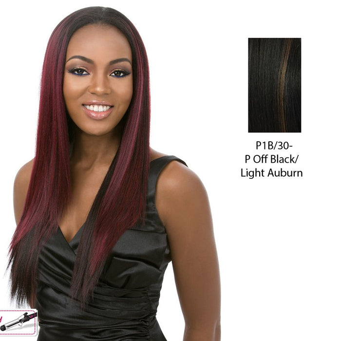 Iron Friendly Half Wig Favor,Off black base with light auburn highlights