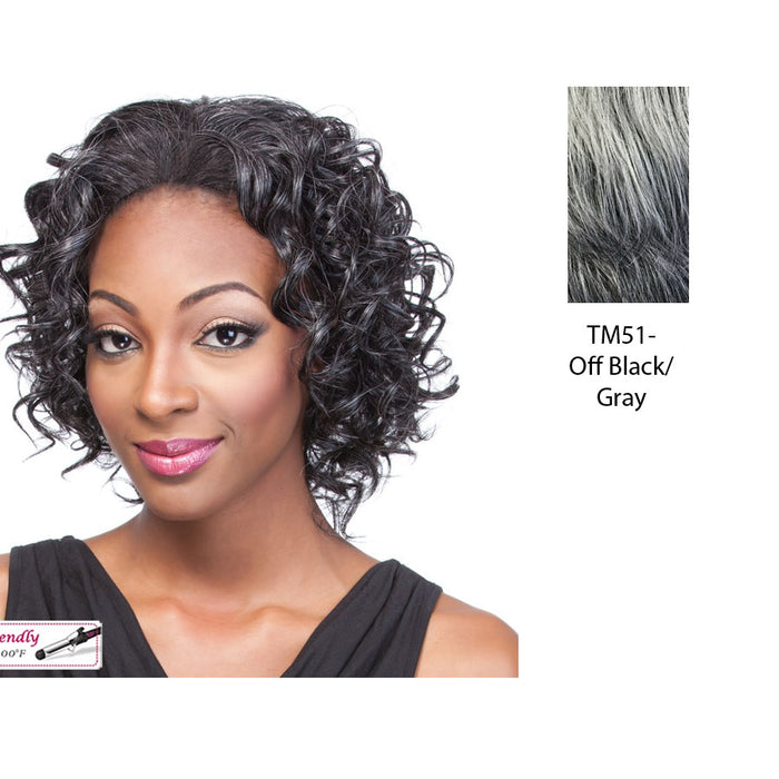 Synthetic Half Wig Grace,Two tone mix of off black with 80% gray roots and gray tips