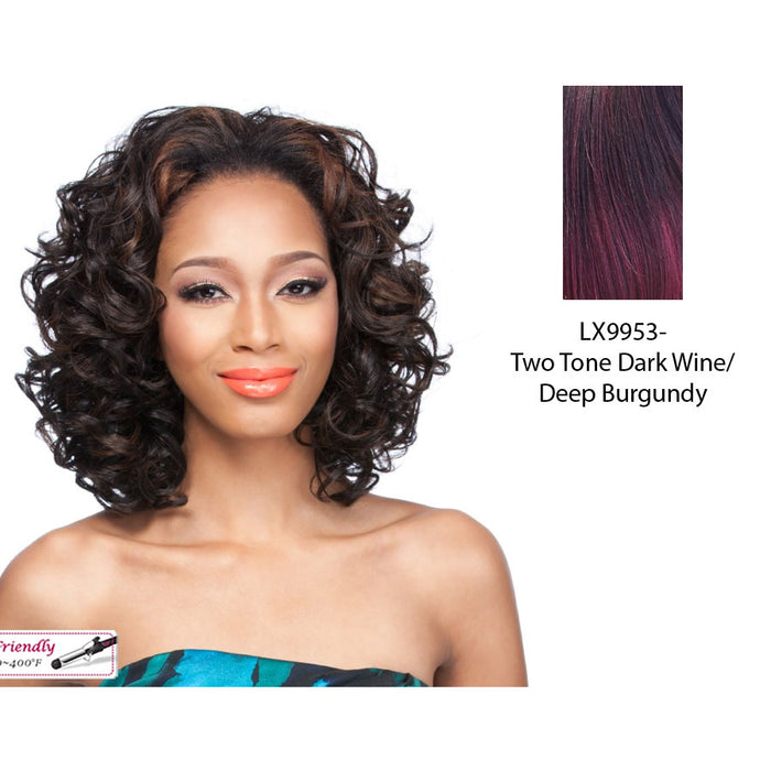 Luscious Texture Synthetic Medium Length Half Wig Laurie,Two tone frost blend of dark wine layer over deep burgundy bottom