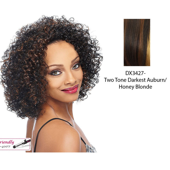 Deep Curly Futura Synthetic High Heat Resistant Half Wig Natasha,Two tone frost blend of darkest auburn and strawberry blonde