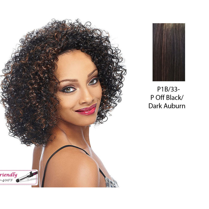 Deep Curly Futura Synthetic High Heat Resistant Half Wig Natasha,Off black base with dark auburn highlights