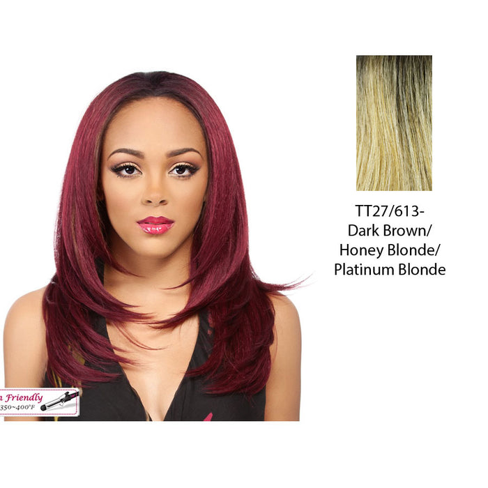 Synthetic Hair Half Wig Long Layered Bounce Curl Nenet,Dark brown roots with a blended mix of strawberry blonde and platinum blonde