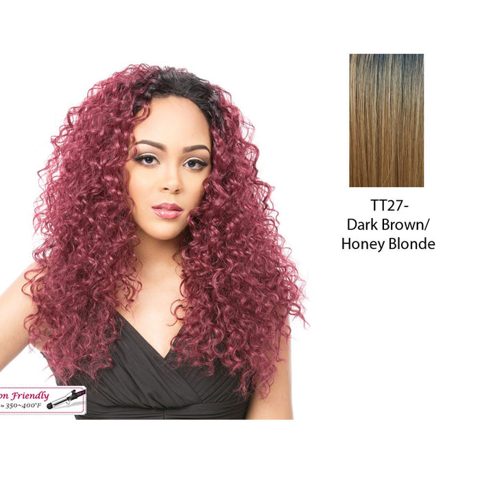 Premium Synthetic Hair Half Wig Long Curly Novia,Dark brown roots with strawberry blonde