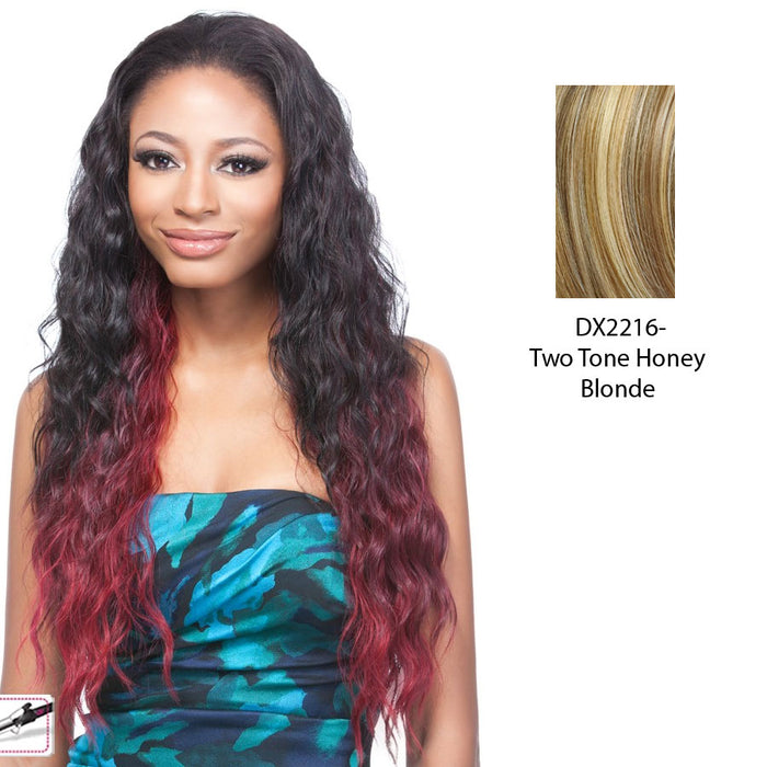 Futura Synthetic Half Wig Long Wavy High Heat Resistant Runaway,Two tone frost blend of strawberry blonde layer over with honey blonde bottom