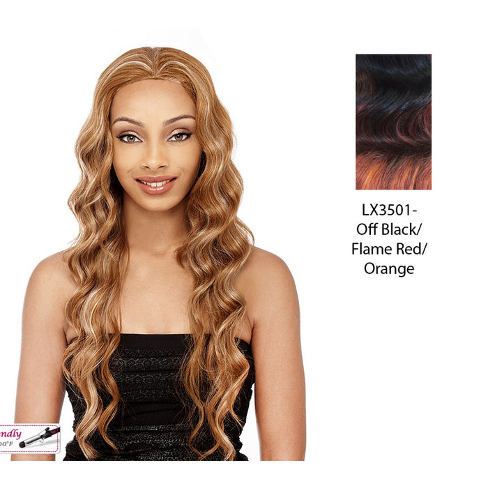 Futura Synthetic Half Wig Sasha,Two tone frost blend of off black layer over flame red and orange bottom