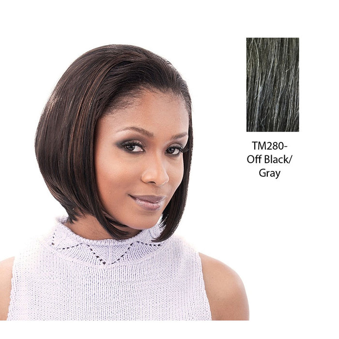 Synthetic Half Wig Sora,Two tone mix of off black with 15% gray roots and gray tips