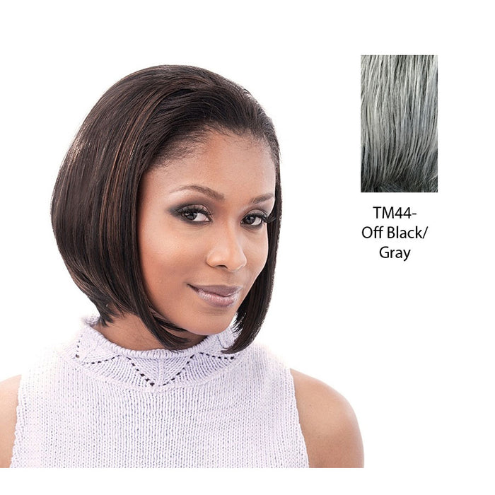 Synthetic Half Wig Sora,Two tone mix of off black with 50% gray roots with gray tips