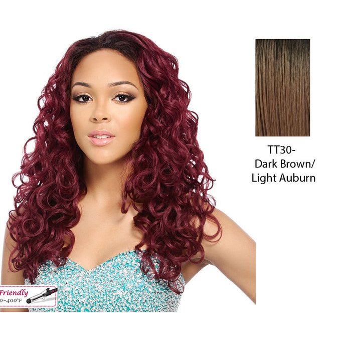 Iron Friendly Half Wig Stacy,Dark brown roots with light auburn