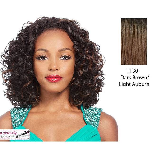 Iron Friendly Half Wig Tam,Dark brown roots with light auburn