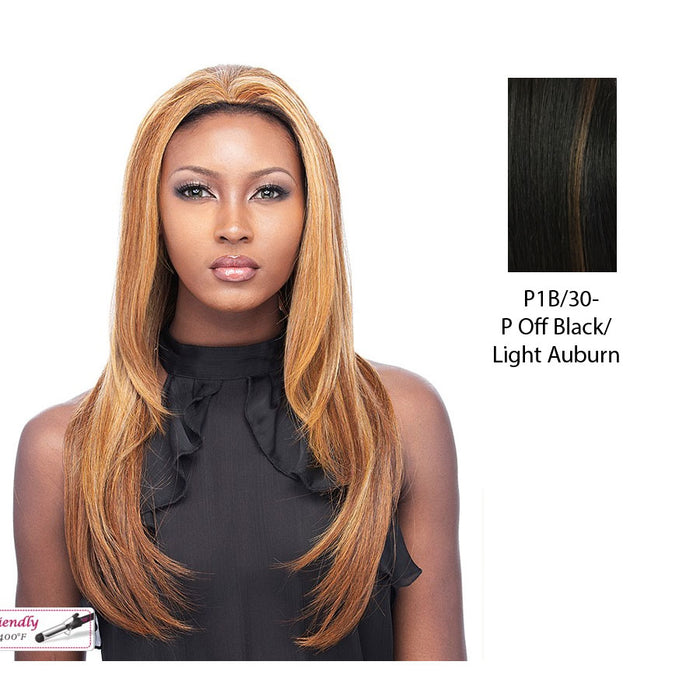 Xena Synthetic Half Wig,Off black base with light auburn highlights