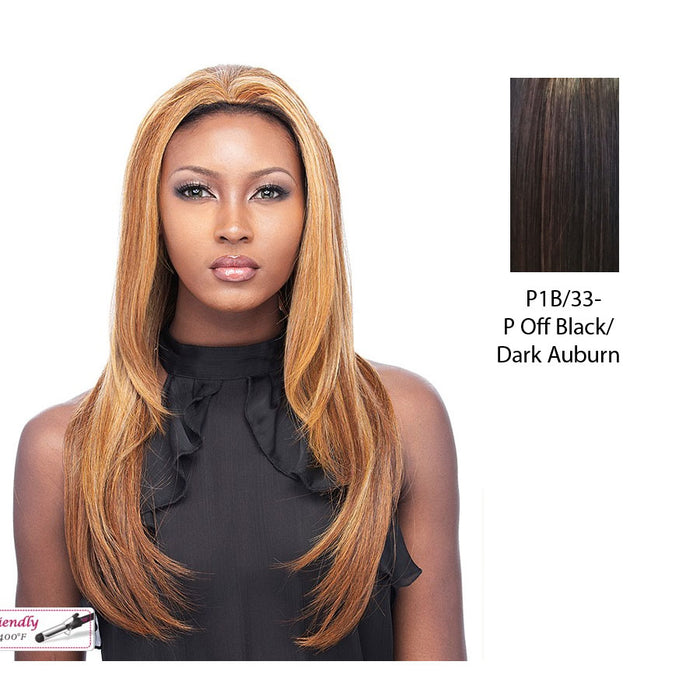 Xena Synthetic Half Wig,Off black base with dark auburn highlights