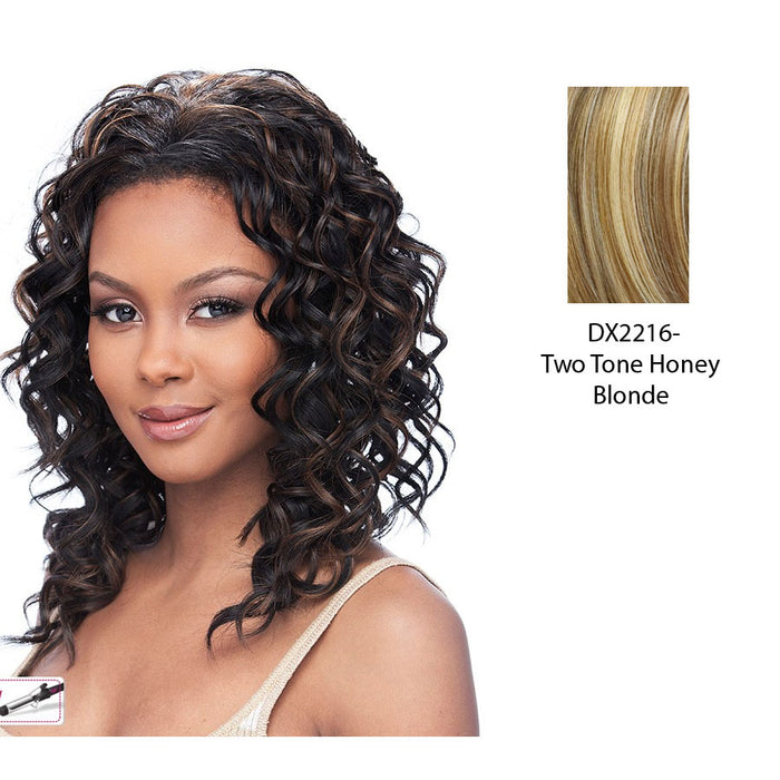 Hw Paula Perfect Curls Half Wig Iron Friendly,Two tone frost blend of strawberry blonde layer over with honey blonde bottom