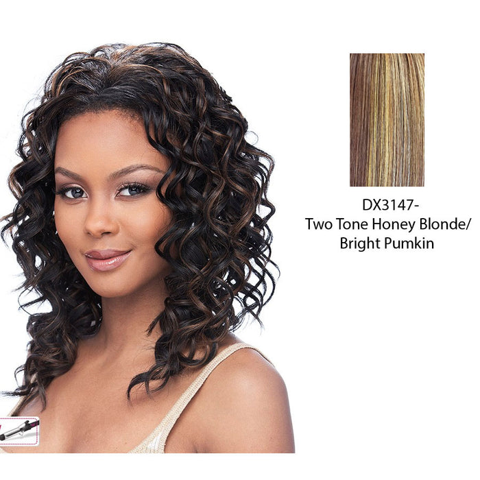 Hw Paula Perfect Curls Half Wig Iron Friendly,Two tone frost blend of strawberry blonde and bright pumpkin layer over gold light auburn bottom