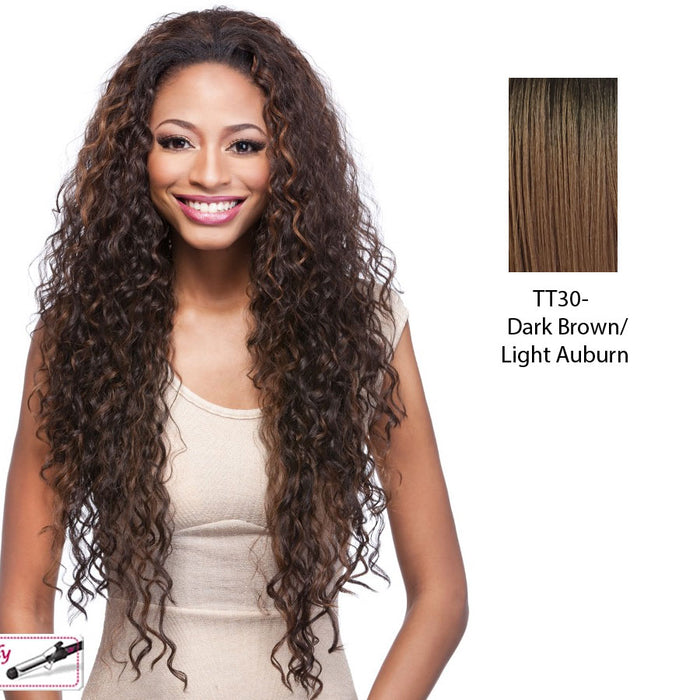 Synthetic Hair Half Wig Long Layered Curly Vantage,Dark brown roots with light auburn
