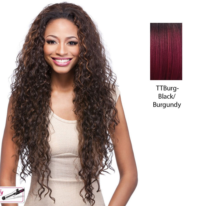 Synthetic Hair Half Wig Long Layered Curly Vantage,Two tone off black/burgundy