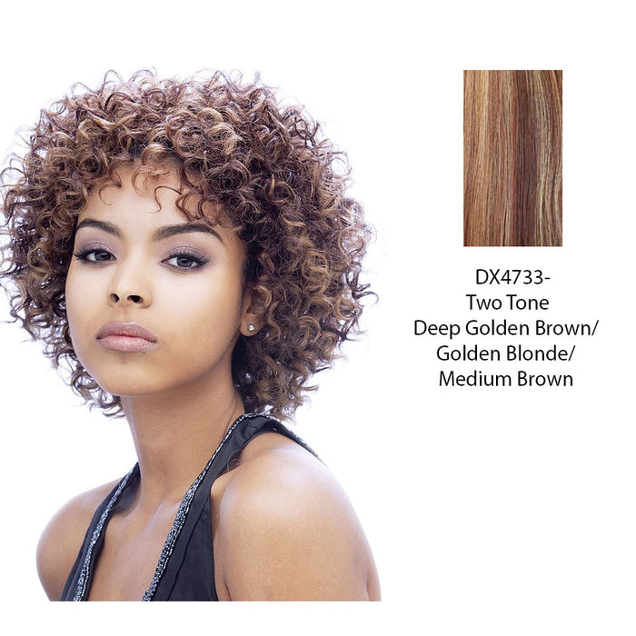 Naturally Curl Synthetic Medium Hair Wig Ann,Two tone frost blend of deep golden brown, and golden blonde with medium brown bottom