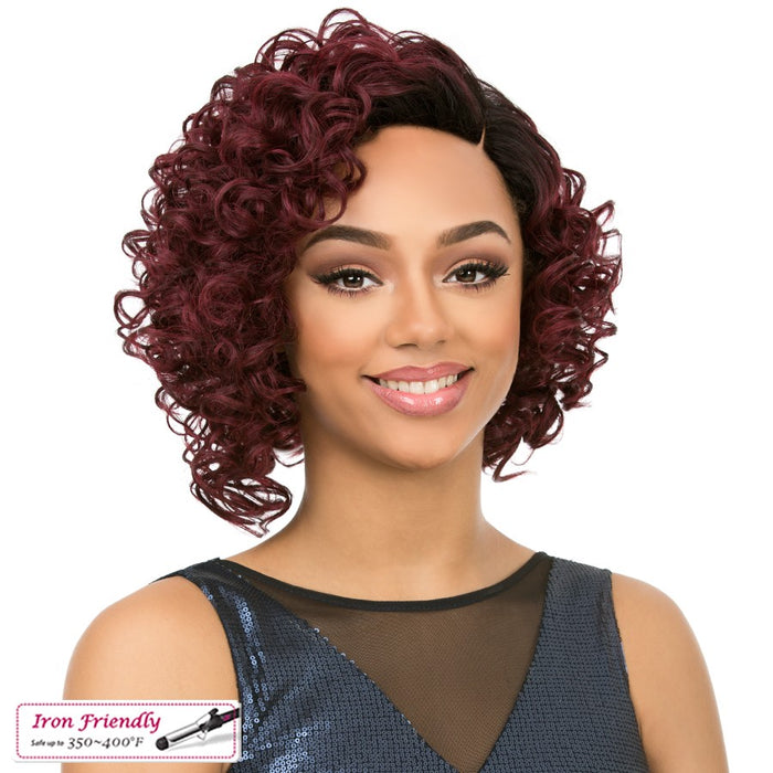 Synthetic Fibers, Short Curly Wave Bob Style Side Part Full Wigs,Burgundy
