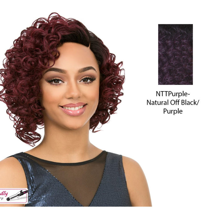 Synthetic Fibers, Short Curly Wave Bob Style Side Part Full Wigs,Purple