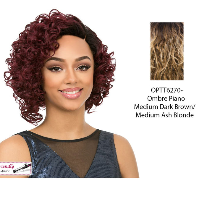 Synthetic Fibers, Short Curly Wave Bob Style Side Part Full Wigs,OPTT6270