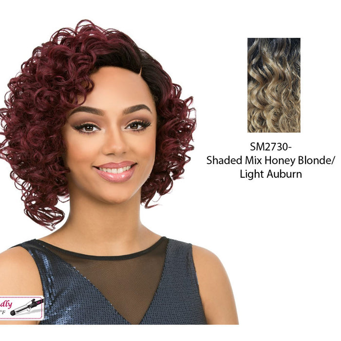 Synthetic Fibers, Short Curly Wave Bob Style Side Part Full Wigs,Two tone off black/strawberry blonde/light auburn