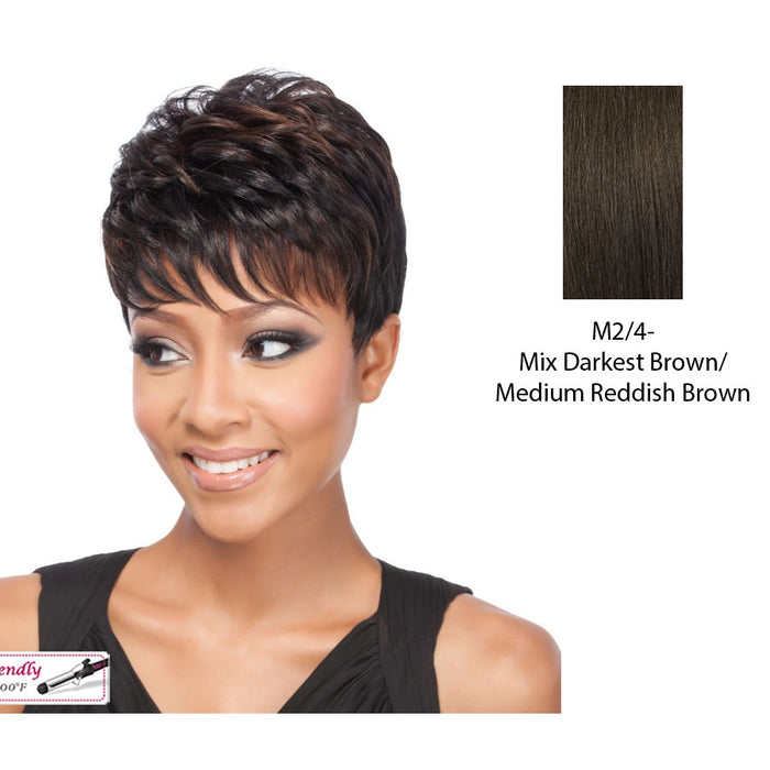 Brittan Heat Friendly Synthetic Wig,Mix of darkest brown and medium brown