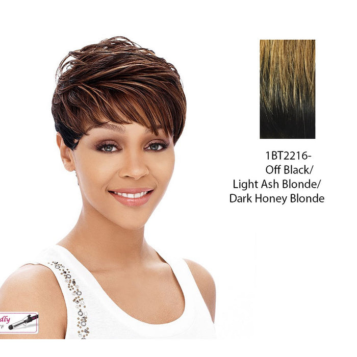 Cyndi Synthetic Wig,Off black roots tipped with a mix of light ash blonde and dark honey blonde