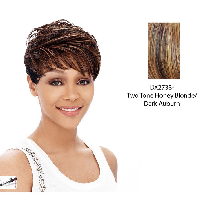 Cyndi Synthetic Wig,Two tone frost blend of strawberry blonde layer over dark auburn bottom