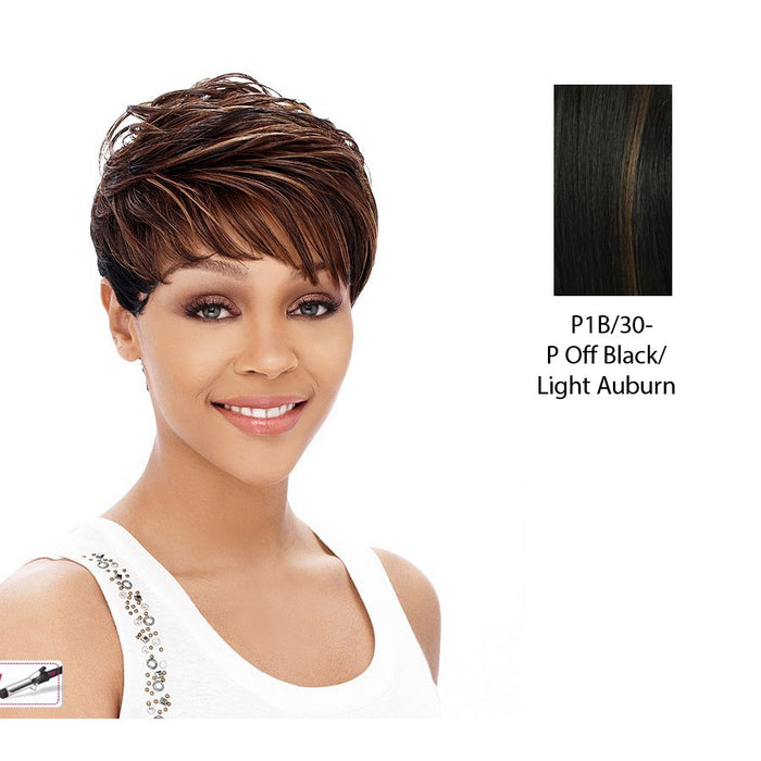 Cyndi Synthetic Wig,Off black base with light auburn highlights