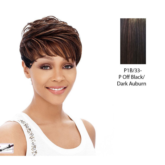 Cyndi Synthetic Wig,Off black base with dark auburn highlights