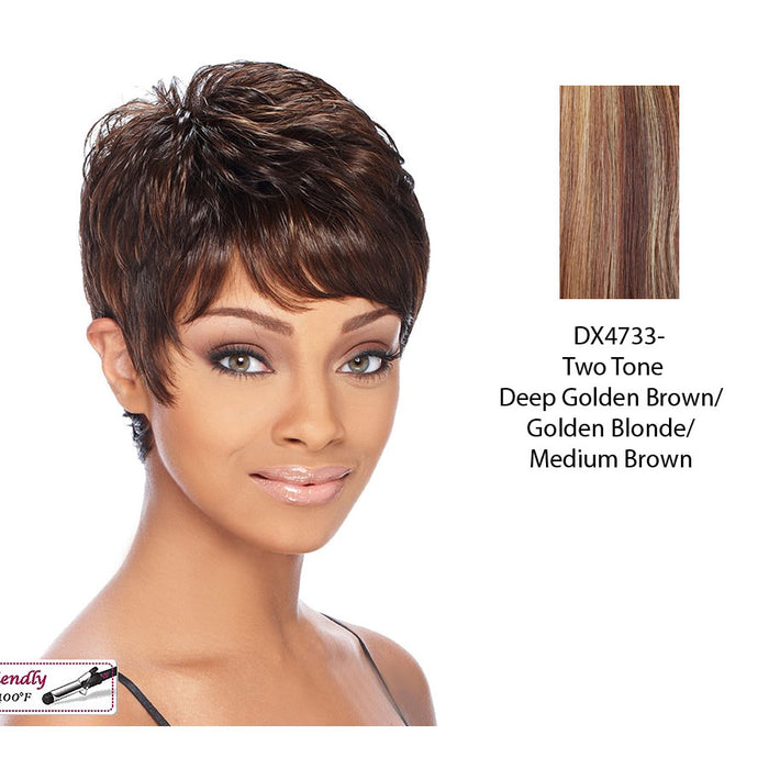 Denver Synthetic Wig,Two tone frost blend of deep golden brown, and golden blonde with medium brown bottom