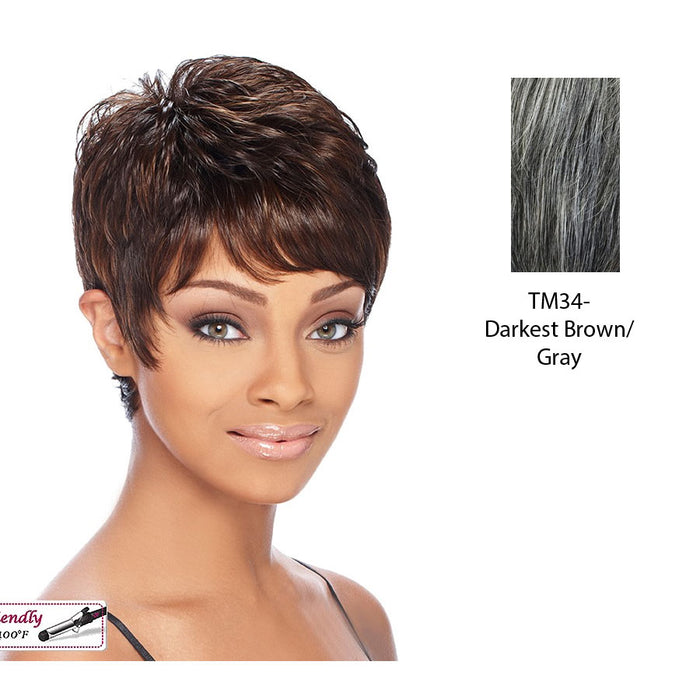 Denver Synthetic Wig,Two tone mix of darkest brown with 5 gray roots with gray tips