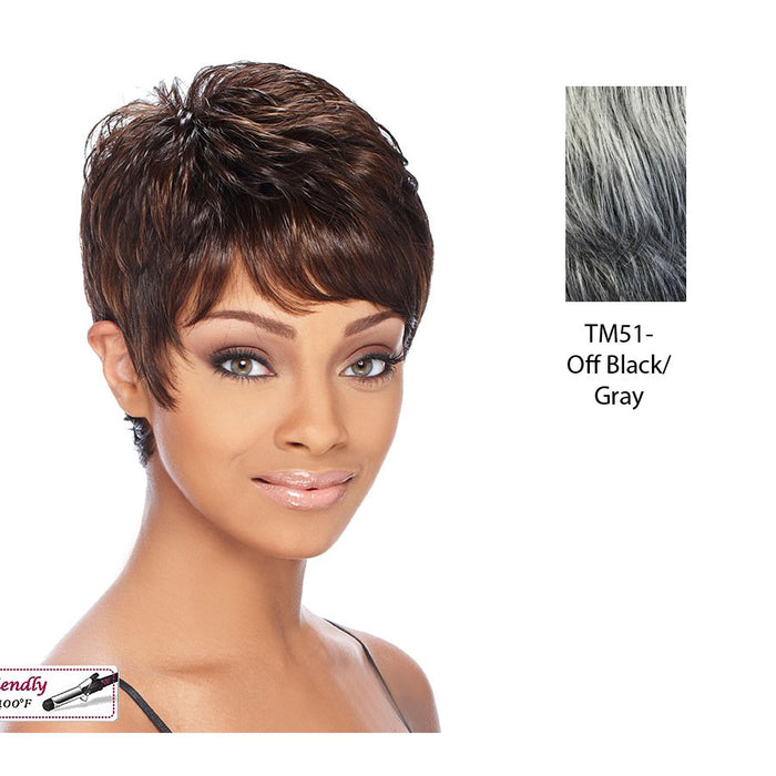Denver Synthetic Wig,Two tone mix of off black with 80% gray roots and gray tips
