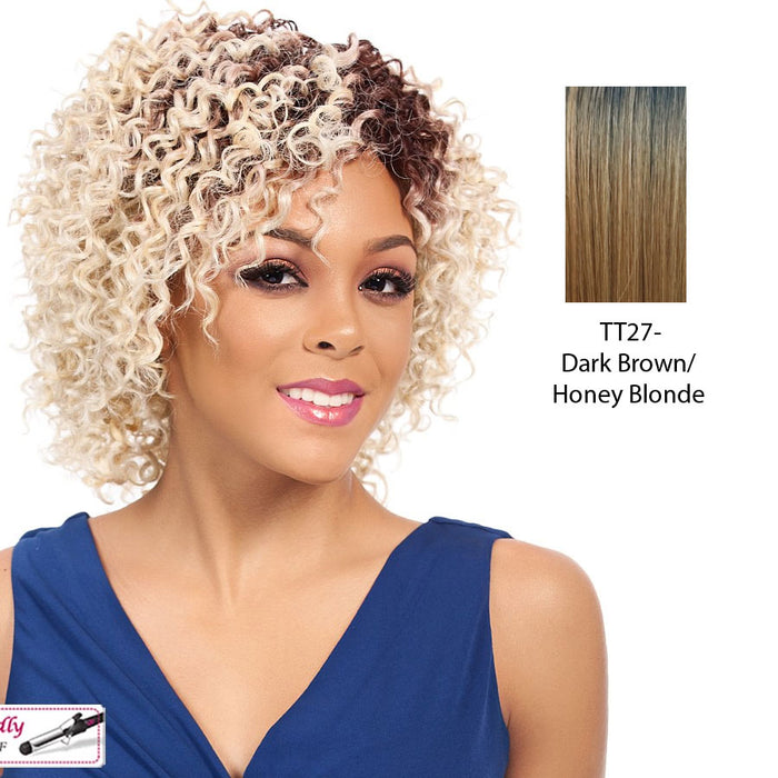 Dory Synthetic Wig,Dark brown roots with strawberry blonde